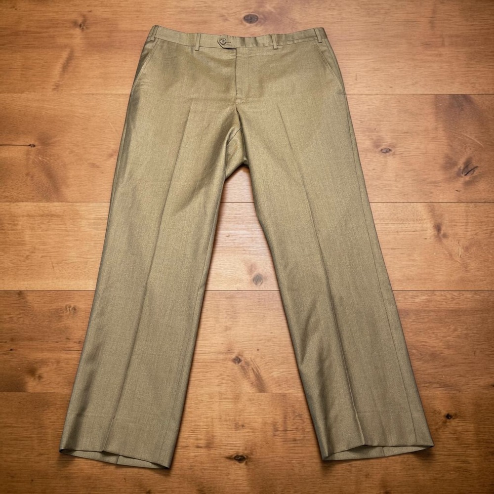 Santorelli Romeo Luxury Serge Tobacco Brown Virgin Wool Dress Pants Mens 38x32